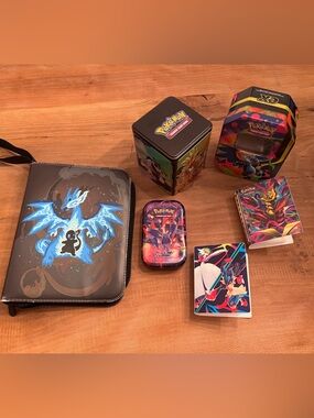 Pokemon Blue Black Multi-Color Trading Card Tins & Binder Set